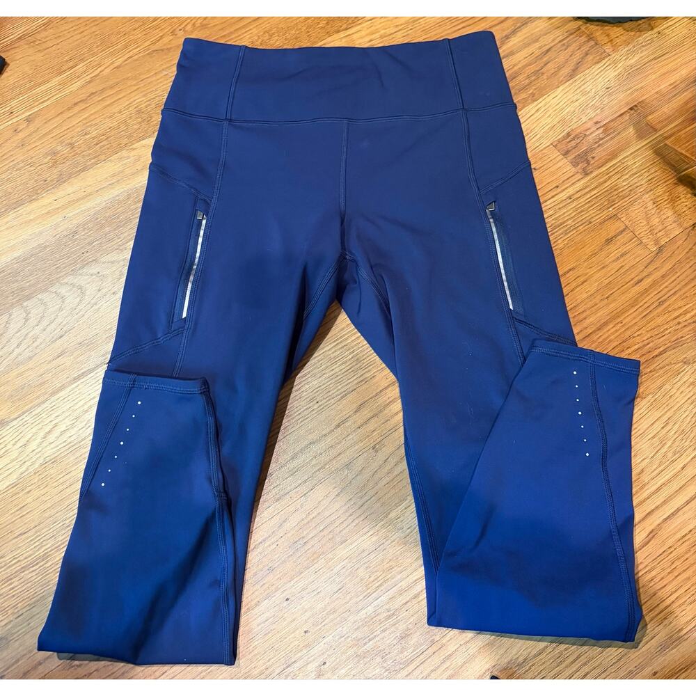 Athleta Women’s Navy Blue Leggings Size Medium Zip Pocket Athletic Pants